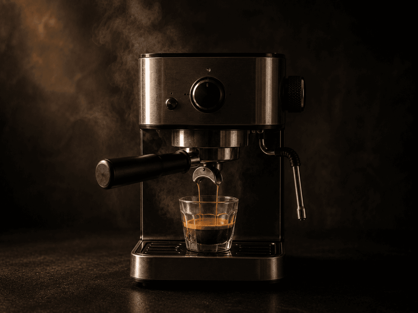 Máquina preparando una taza corta de espresso con crema