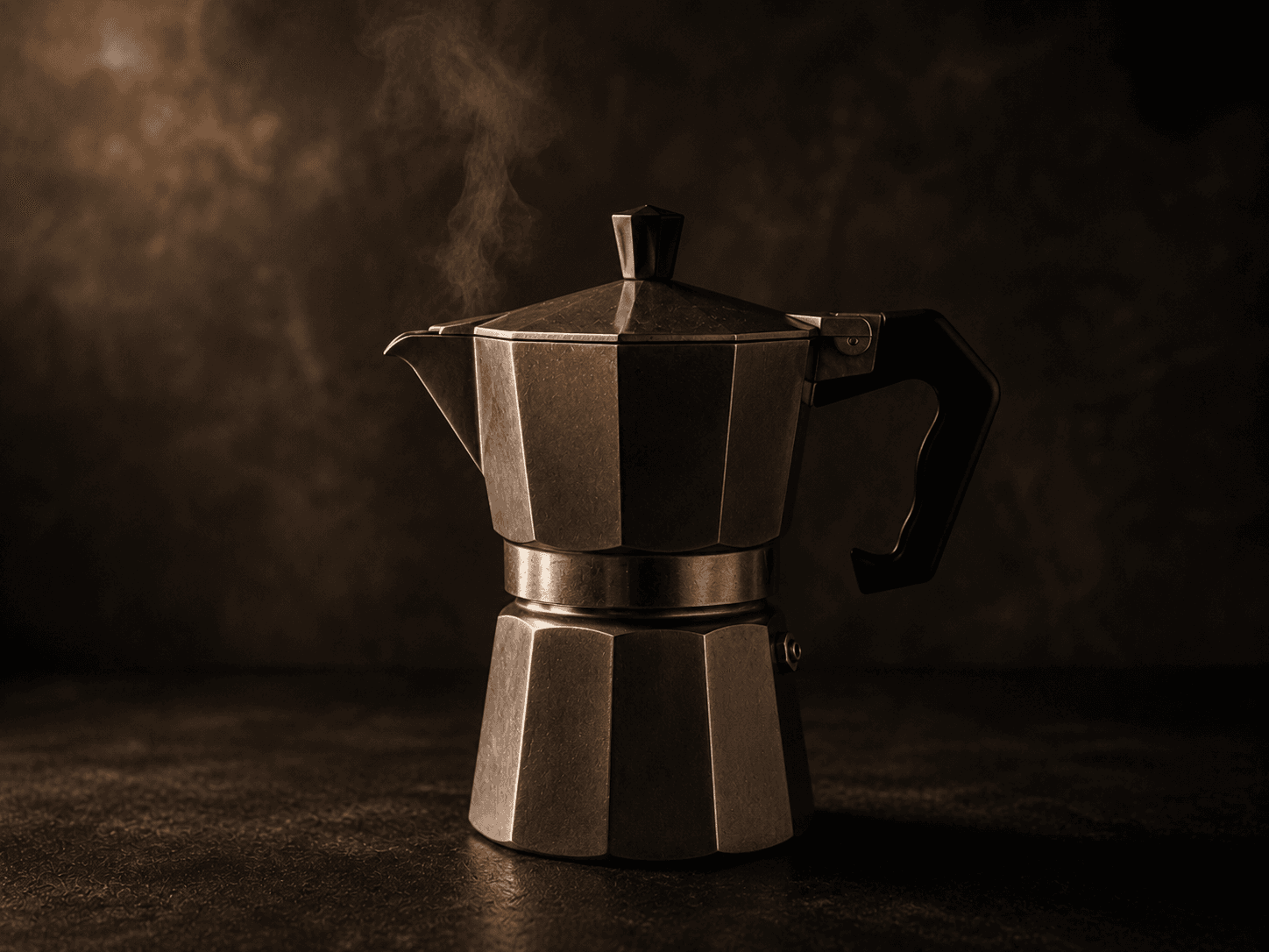 Cafetera moka italiana preparando café intenso en estufa