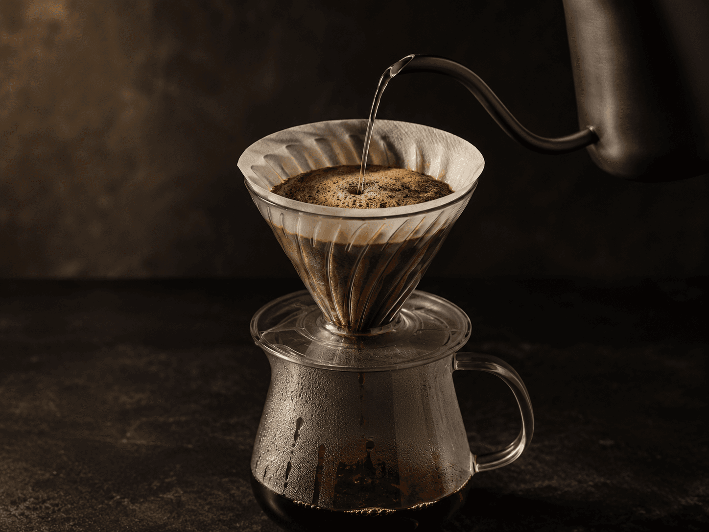 Cafetera V60 preparando café filtrado de forma manual